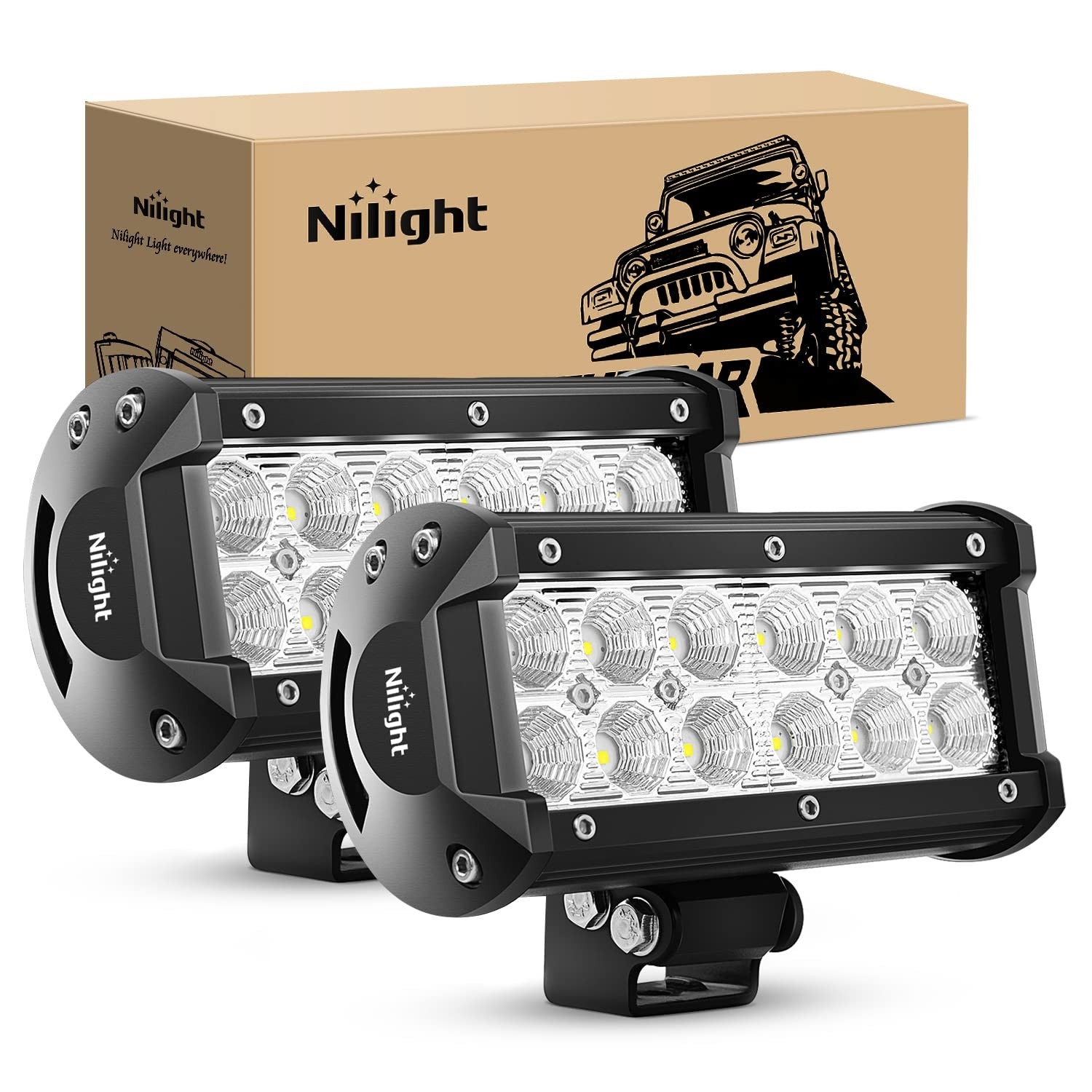 Nilight Led Light Bar 2PCS 6.5Inch 36W Flood LED Super Bright off Road Lights