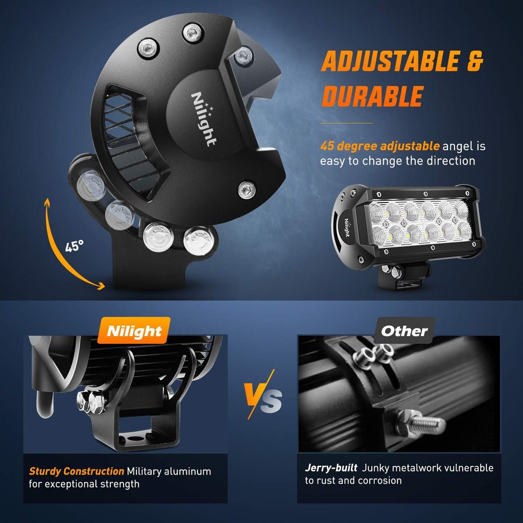 Nilight Led Light Bar 2PCS 6.5Inch 36W Flood LED Super Bright off Road Lights
