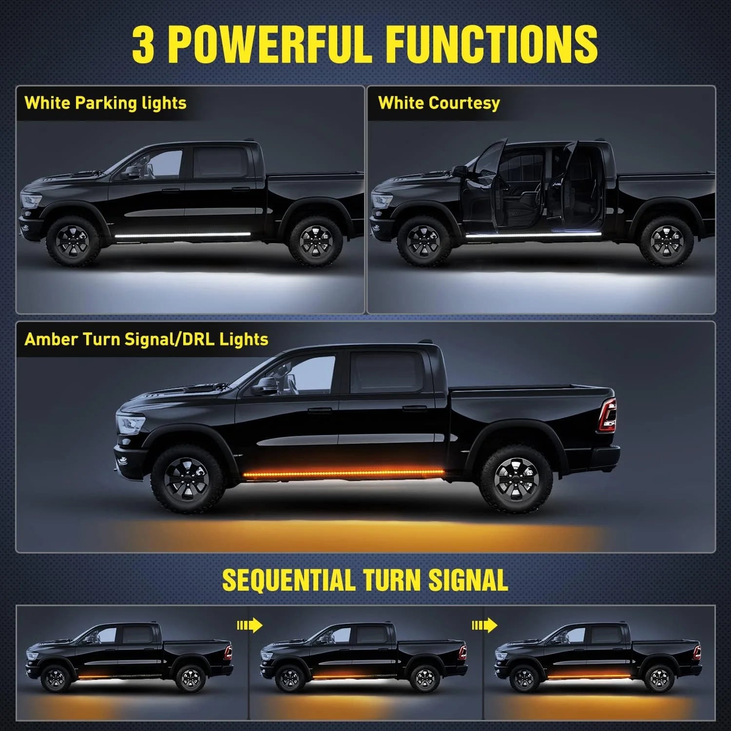 48Inch Side Maker Light with White Courtesy Light & Sequential Amber Turn Signal LED Lighting Strips