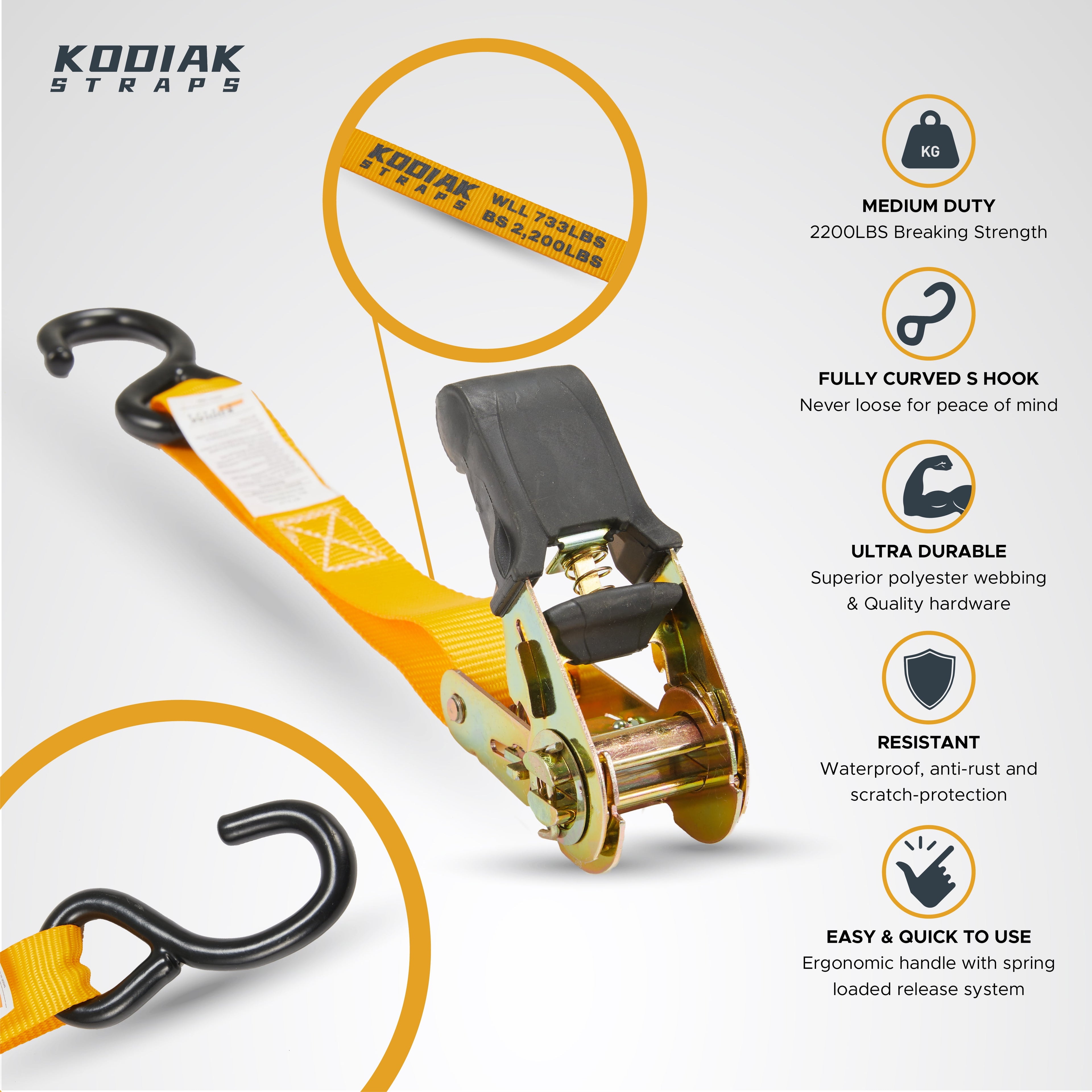 Heavy Duty Tie down Strap Set 2200 Break Strength – 1" X 17' 4Pk