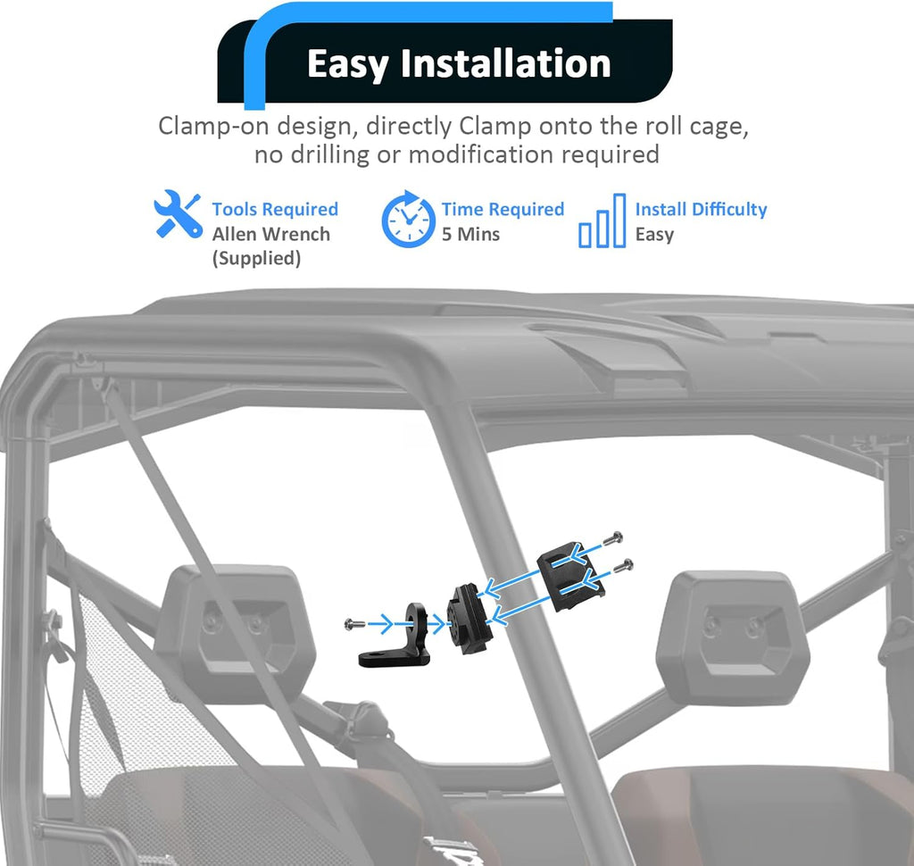 2 Pcs UTV Pro-Fit Roll Cage 360° Adjustable CNC Aluminum Whip Light Mount 