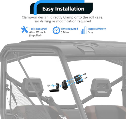 2 Pcs UTV Pro-Fit Roll Cage 360° Adjustable CNC Aluminum Whip Light Mount 