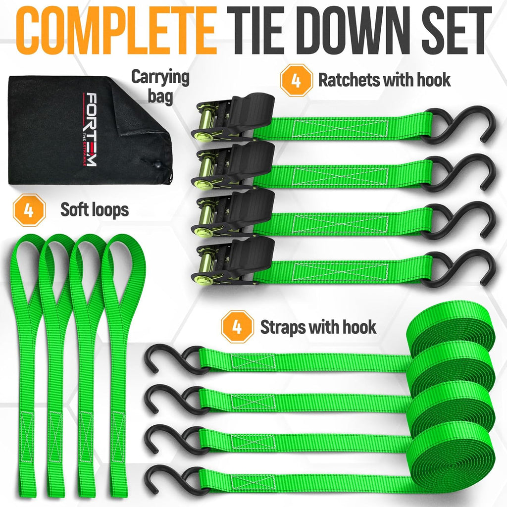 Tie down Strap Set 1650Lb Break Strength, 4 Pack 15Ft X 1In