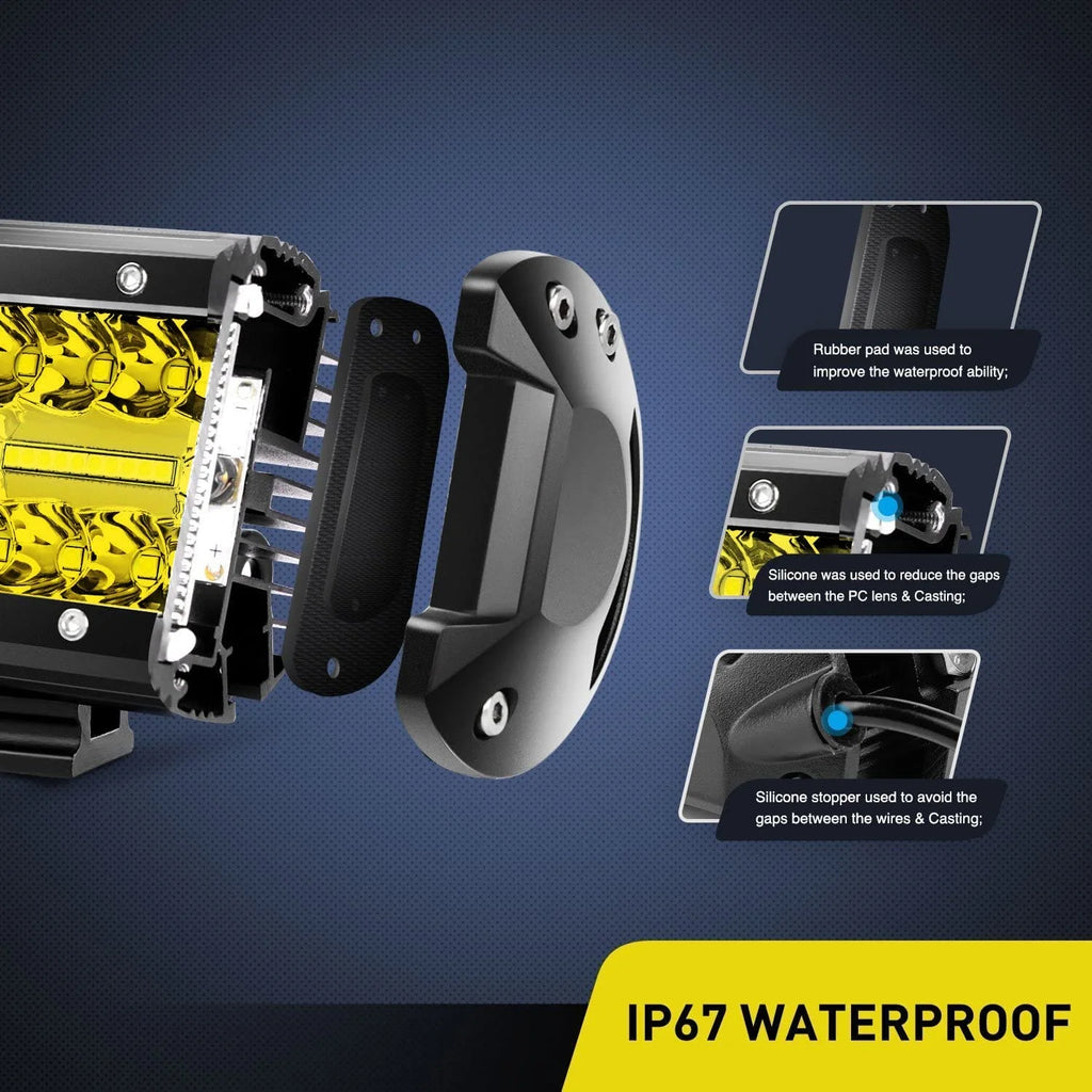 2Pcs 4Inch Yellow Led Pods Triple Row 60W Flood Spot Combo with harness