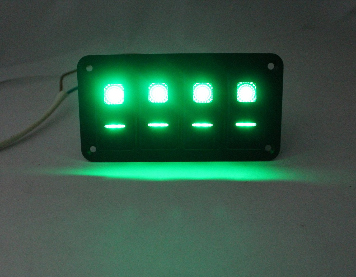 Rocker Switch Aluminum Panel 4 Gang Toggle Switches Dash 5 Pin On/Off 2 LED Backlit Green
