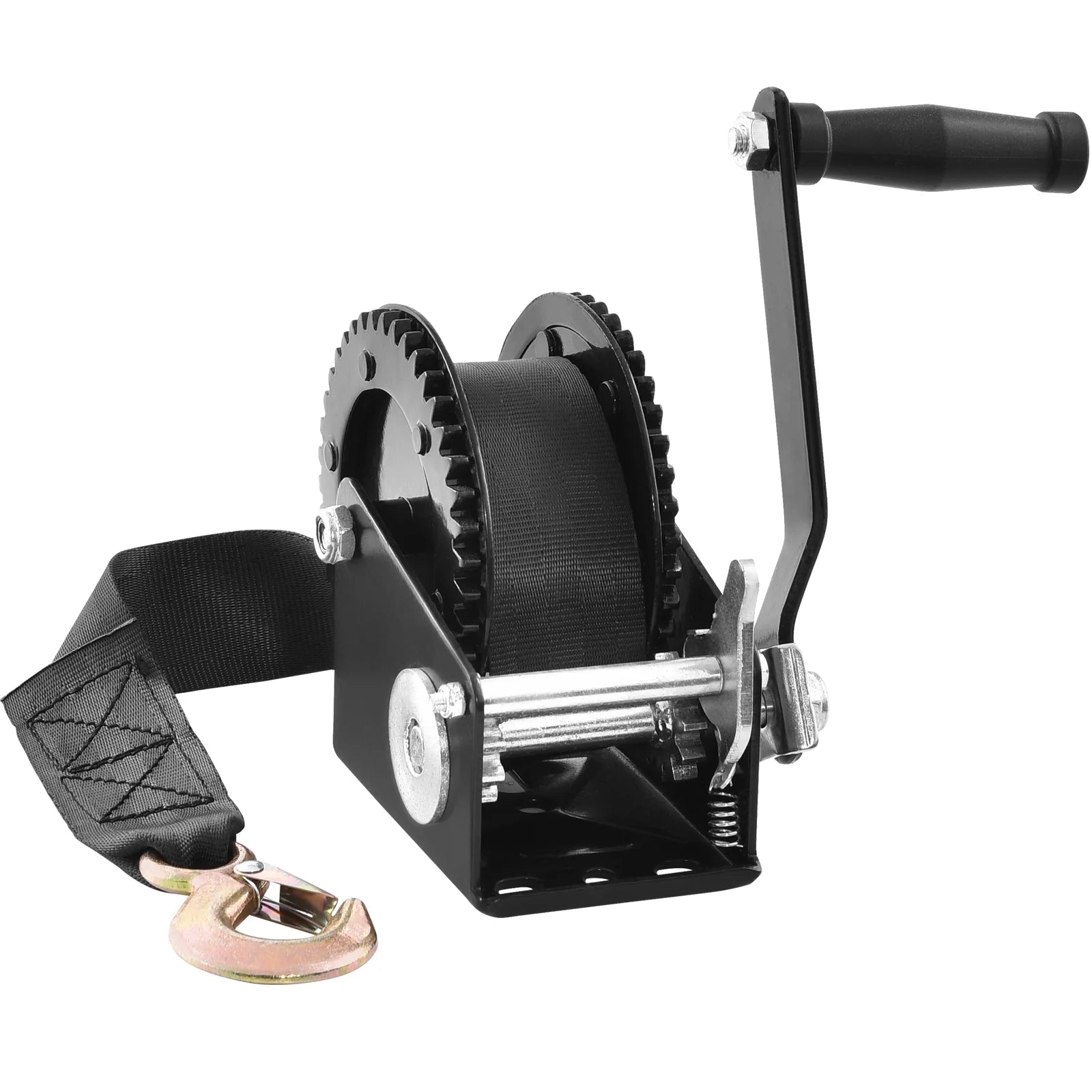 Hand Winch Heavy Duty Hand Crank 2000Lbs 23Ft Polyester Strap for Boat/Atv