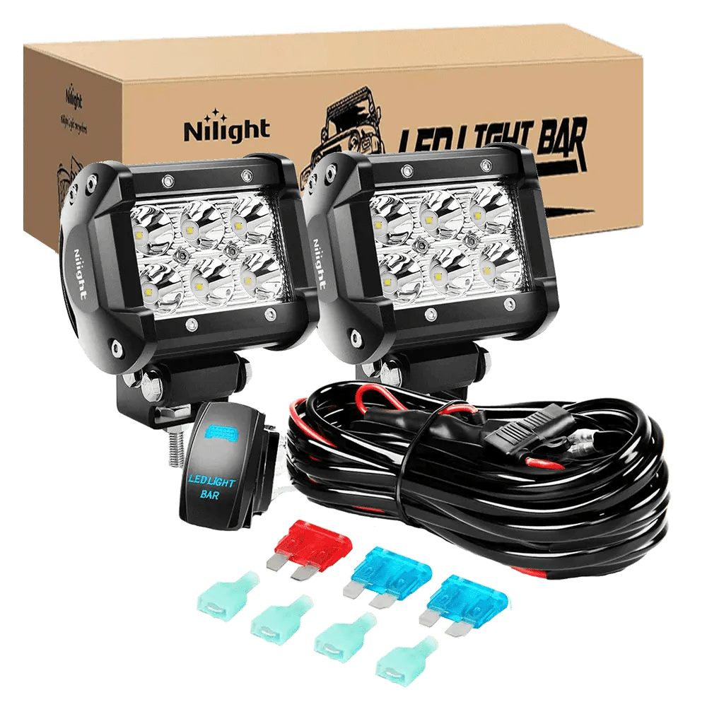 4 Inch 18W Double Row Spot LED Pods (Pair) | 12FT Wire 5Pin Switch