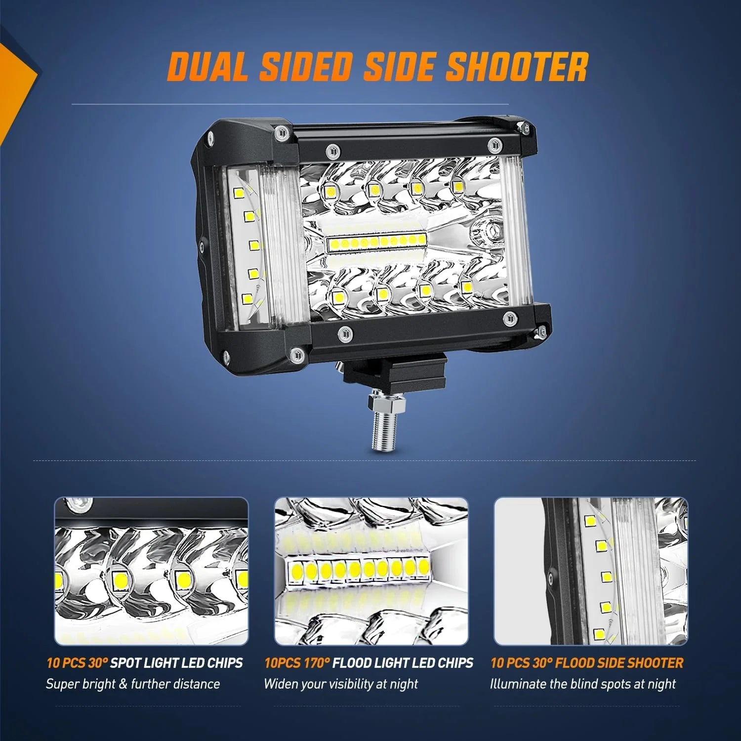 Side Shooter LED Light Bar 2PCS 4.3Inch Triple Row Spot Flood Combo Lights Led Work Light with Wiring Harness Kit