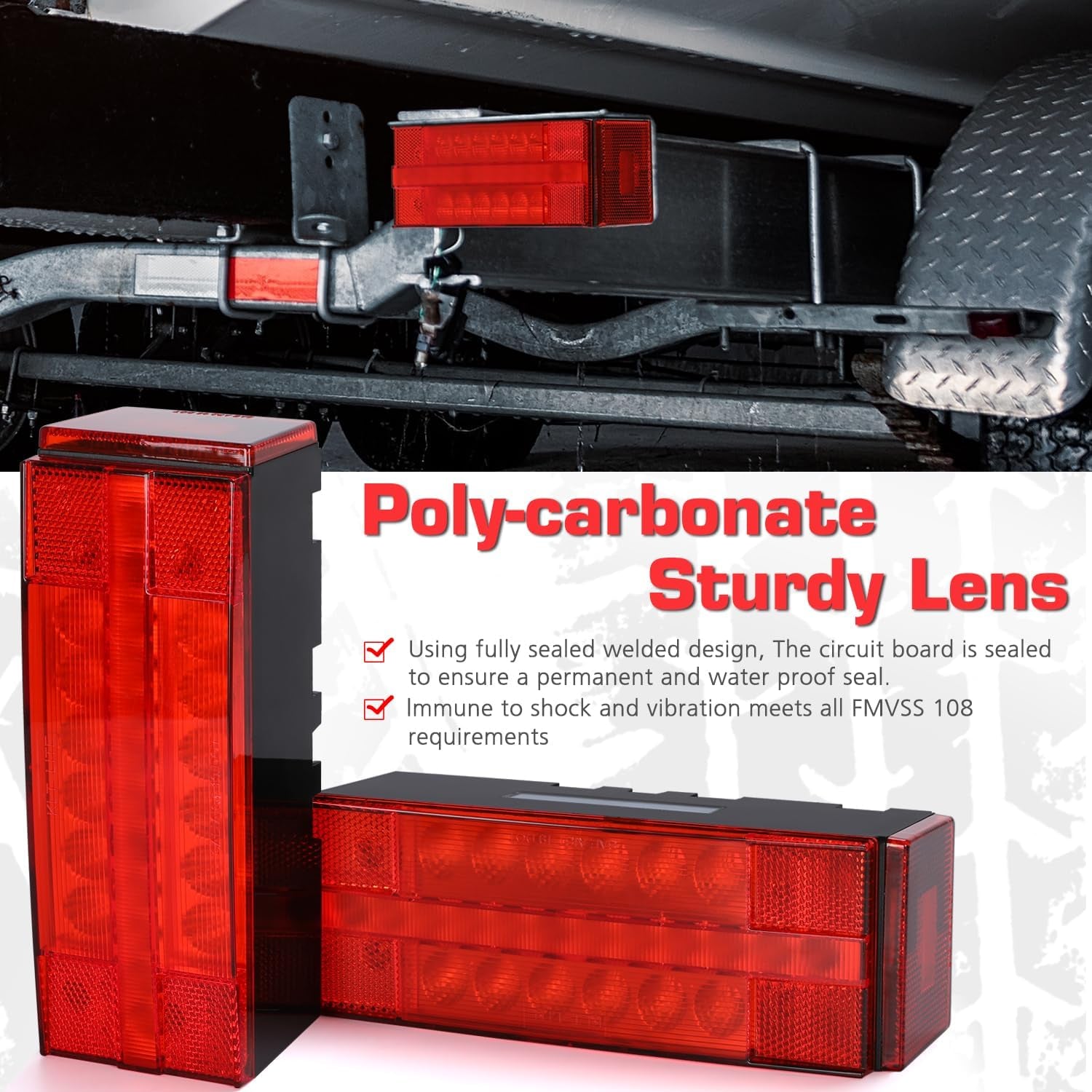 LED Submersible Rectangular Trailer Tail Light Kit, Super Bright Brake Stop Turn
