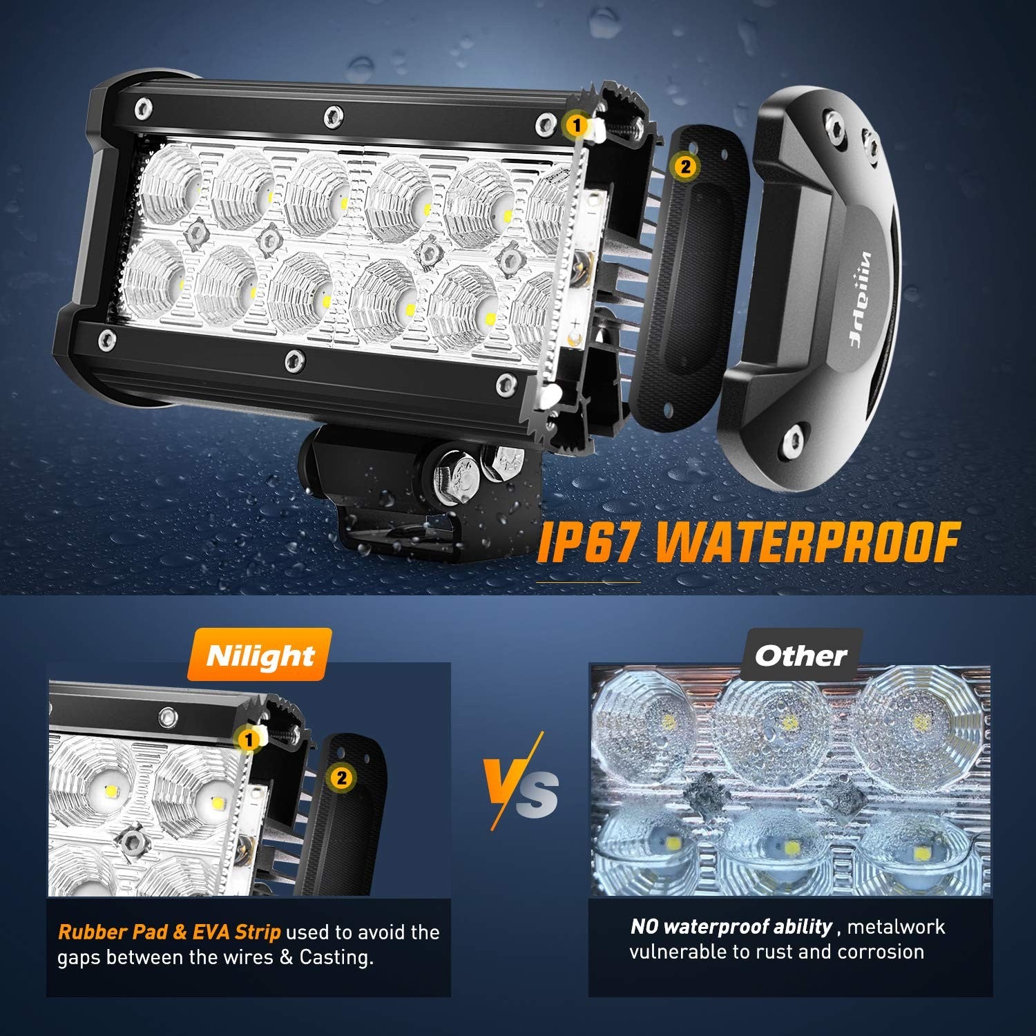 Nilight Led Light Bar 2PCS 6.5Inch 36W Flood LED Super Bright off Road Lights