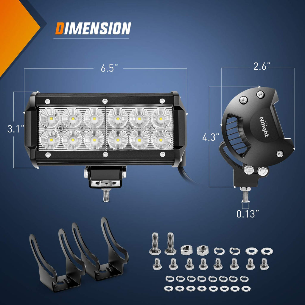 Nilight Led Light Bar 2PCS 6.5Inch 36W Flood LED Super Bright off Road Lights