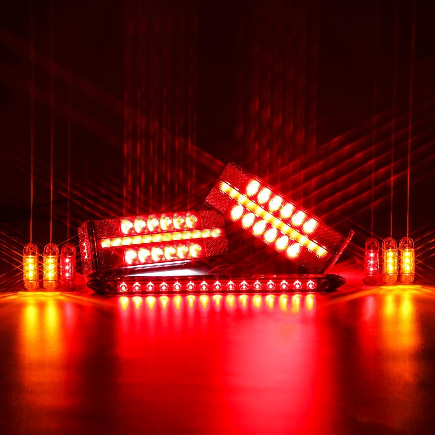 LED Submersible Rectangular Trailer Tail Light Kit, Super Bright Brake Stop Turn