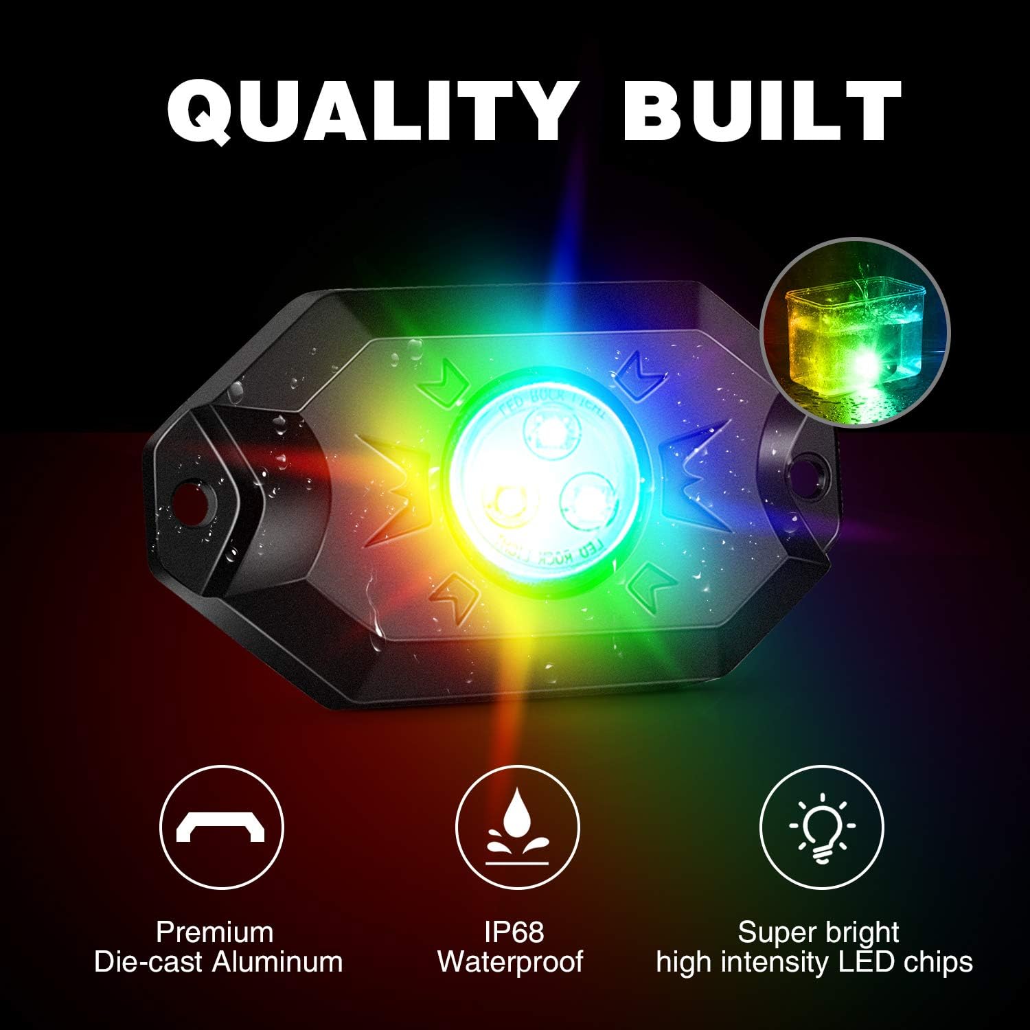 RGB LED Rock Lights Kit, 4 Pod Light with Bluetooth App