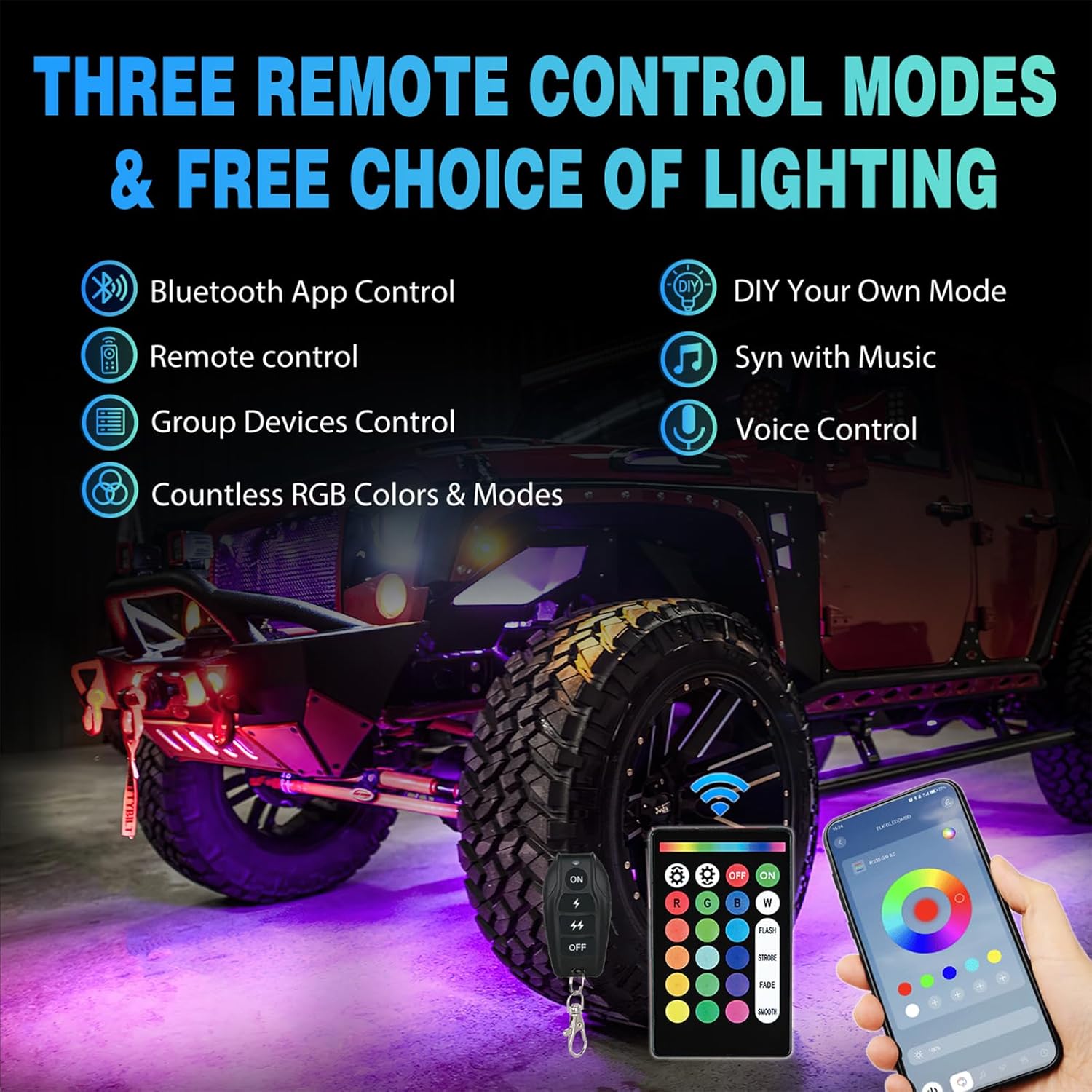 RGBW LED Rock Lights Kit, 4 Pods 22LED Wide Angle Remote & Bluetooth App 