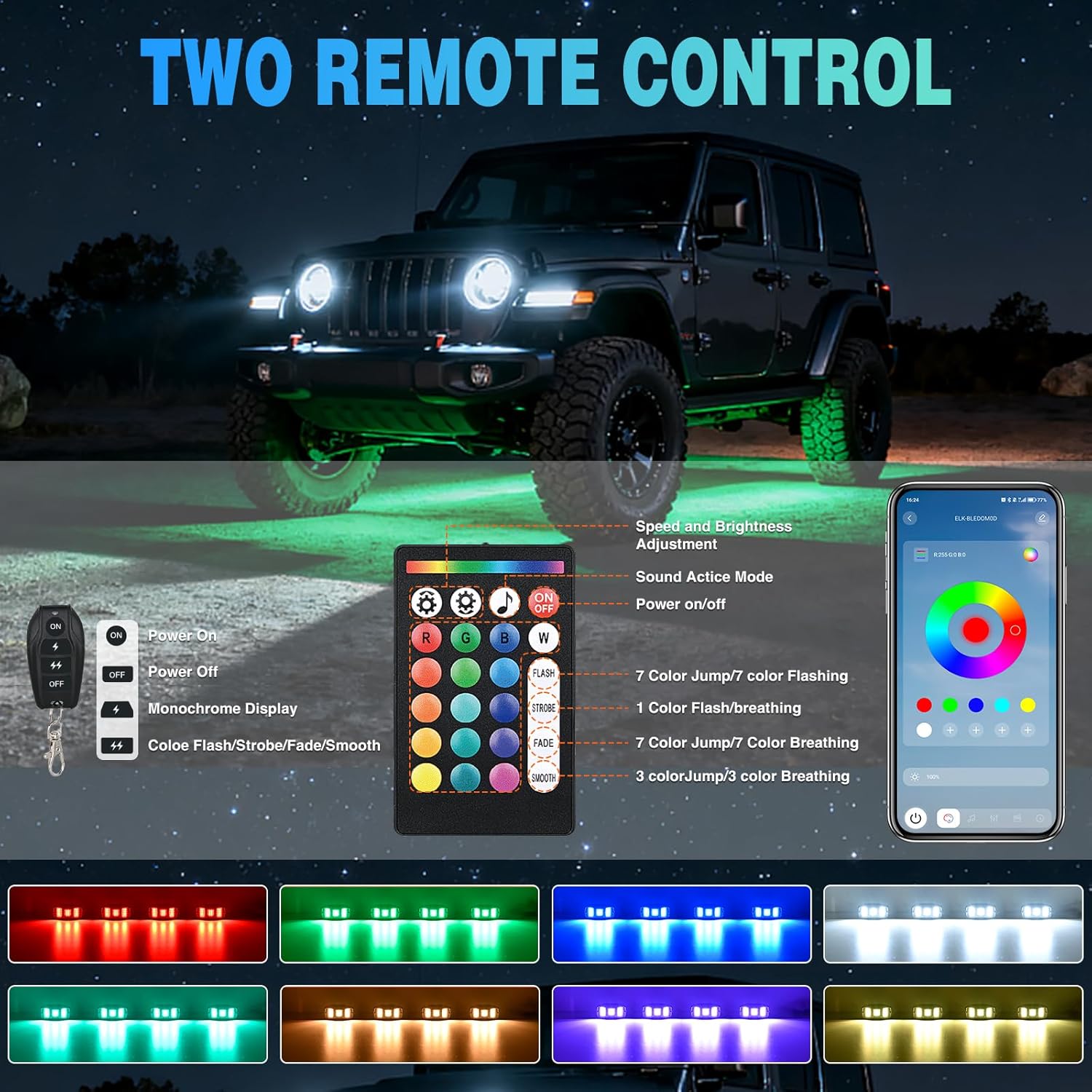 RGBW LED Rock Lights Kit, 4 Pods 22LED Wide Angle Remote & Bluetooth App 