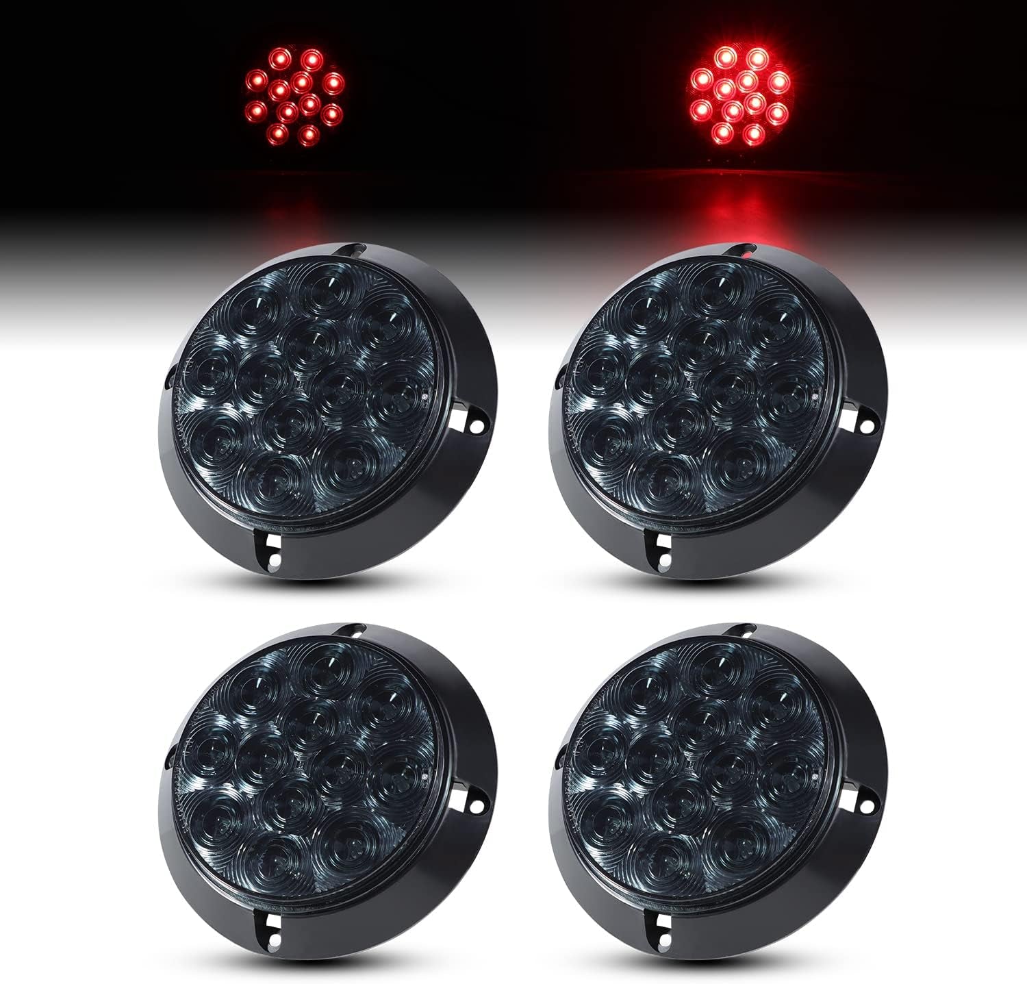 4 Pcs 4 Inch round Smoked Lens Red Bulb 12 LED Stop Brake Tail Lights Utility C