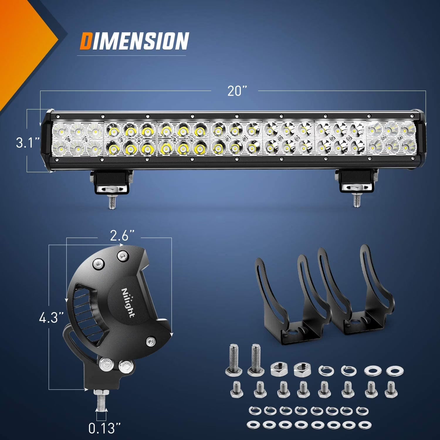 LED Light Bar 20 Inch 126W Spot Flood Combo, 12V 5Pin Rocker Switch LED Light Bar Wiring Harness Kit