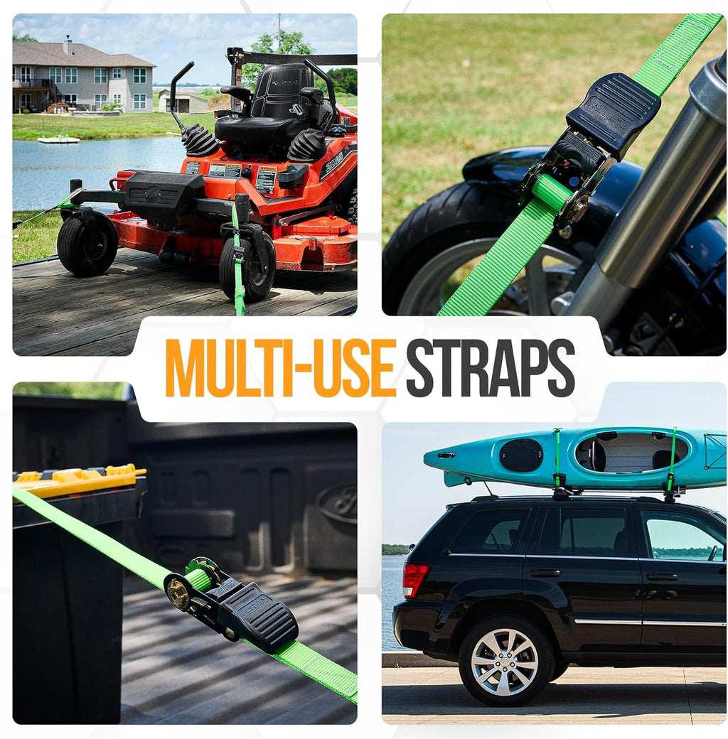 Tie down Strap Set 1650Lb Break Strength, 4 Pack 15Ft X 1In