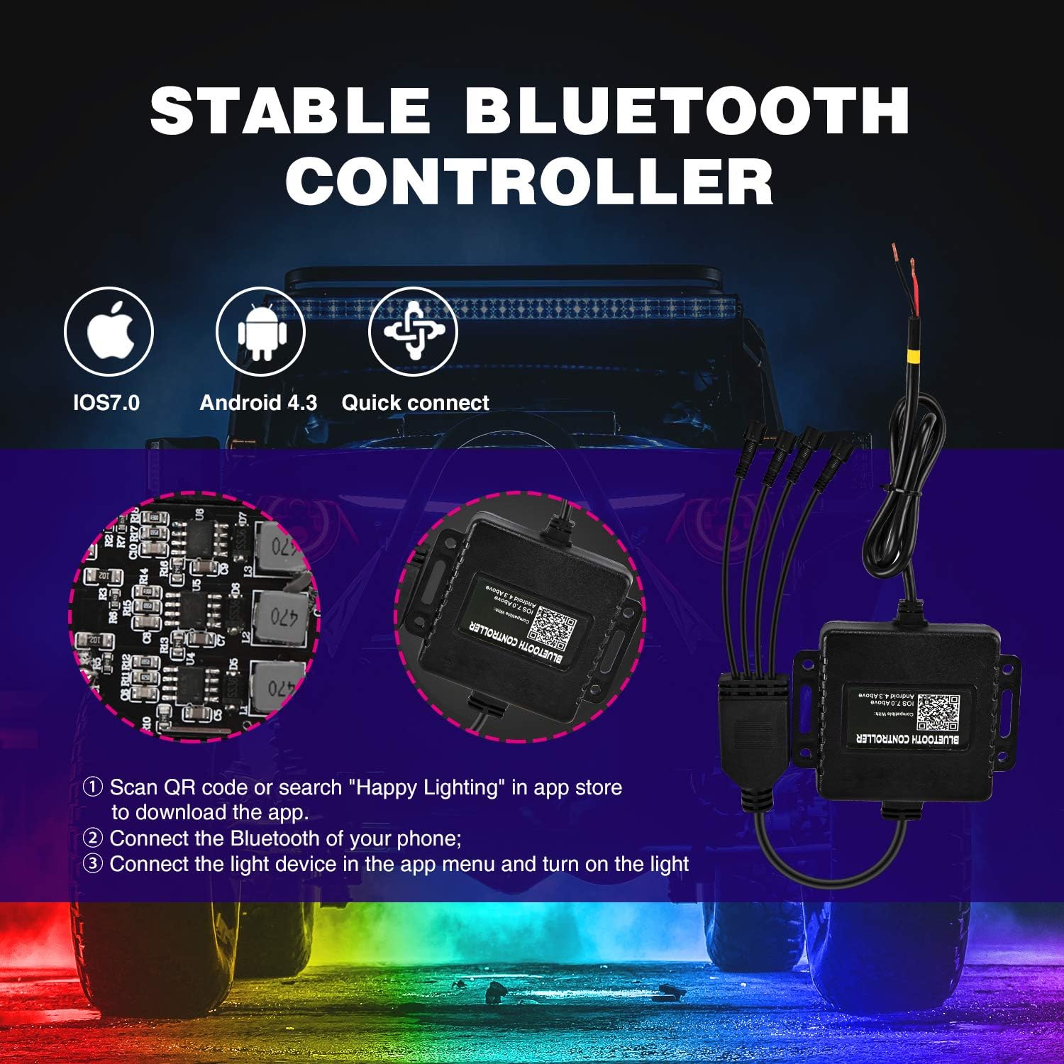 RGB LED Rock Lights Kit, 4 Pod Light with Bluetooth App