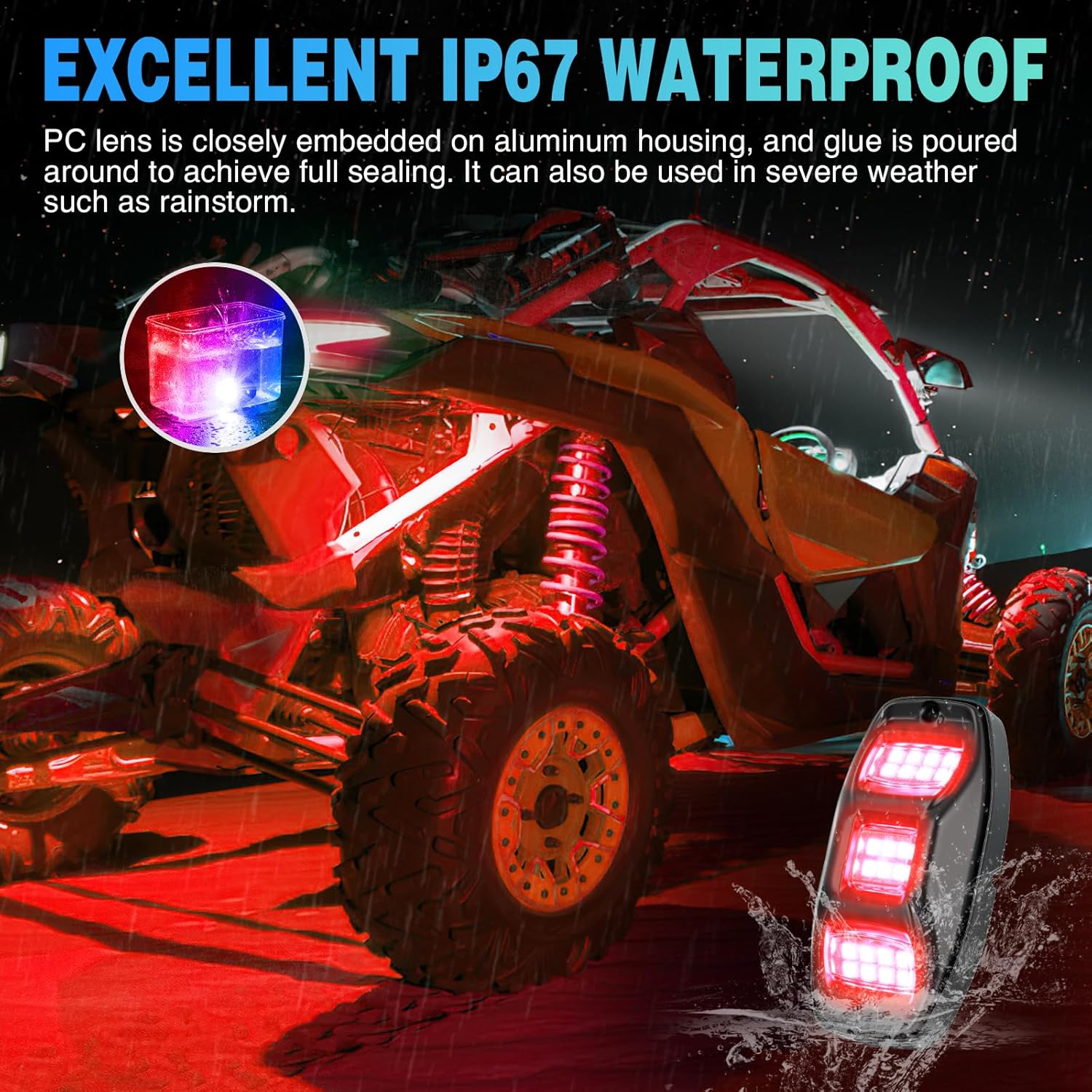 RGBW LED Rock Lights Kit, 4 Pods 22LED Wide Angle Remote & Bluetooth App 