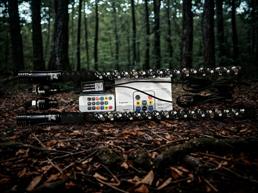 Super Bright 2ft 2PC Quick Release Base 360 Spiral Rgb Chasing Led Whip Antenna