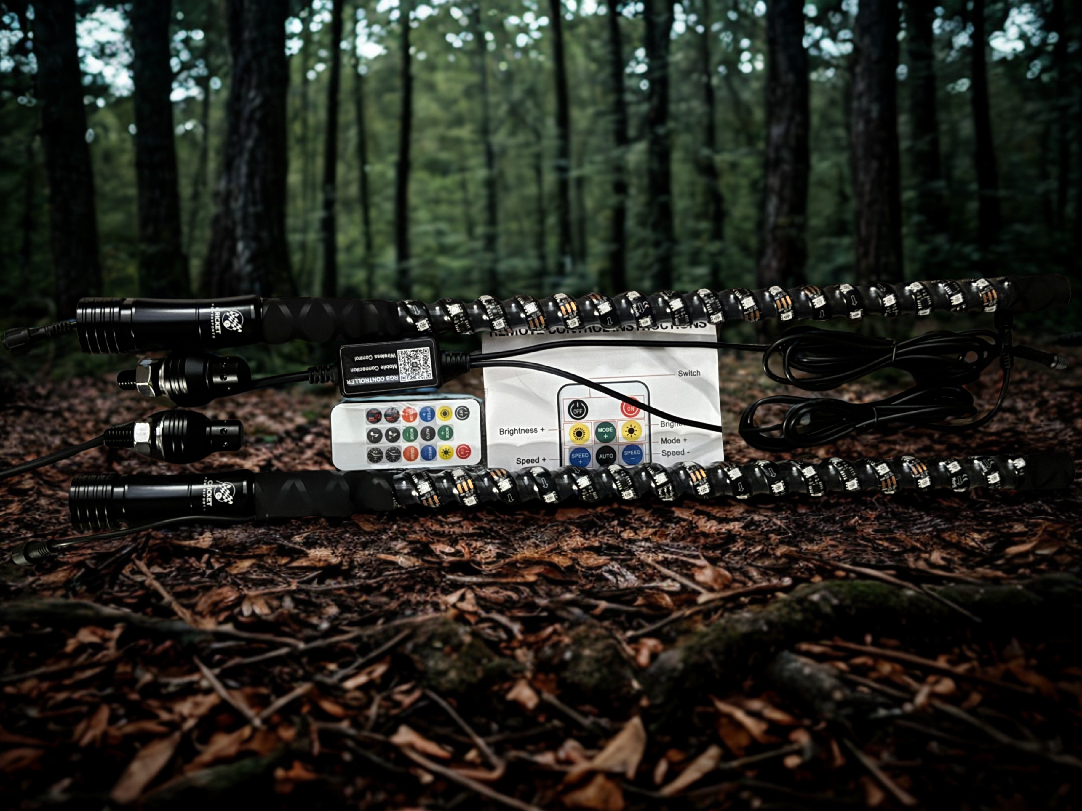 Super Bright 2ft 2PC Quick Release Base 360 Spiral Rgb Chasing Led Whip Antenna