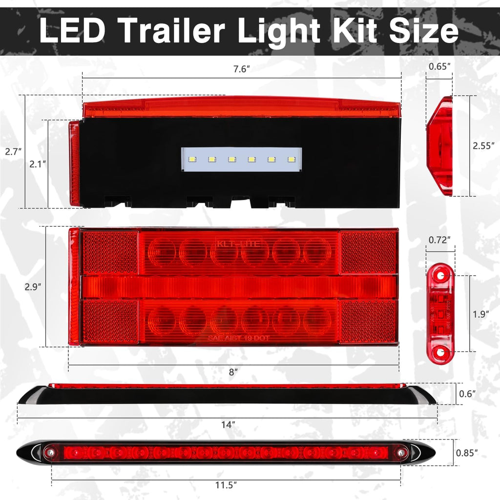 LED Submersible Rectangular Trailer Tail Light Kit, Super Bright Brake Stop Turn