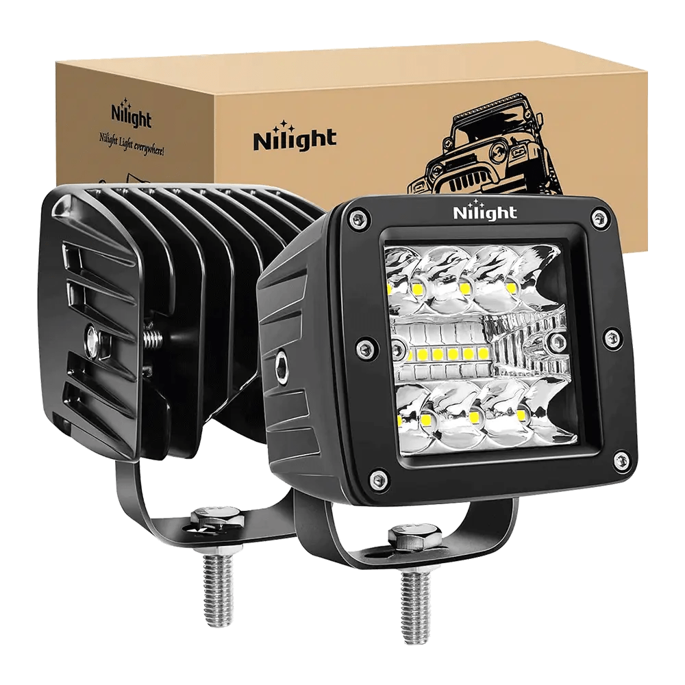 3 Inch 42W Triple Row Spot Flood Square LED Pods (Pair) 12-24v