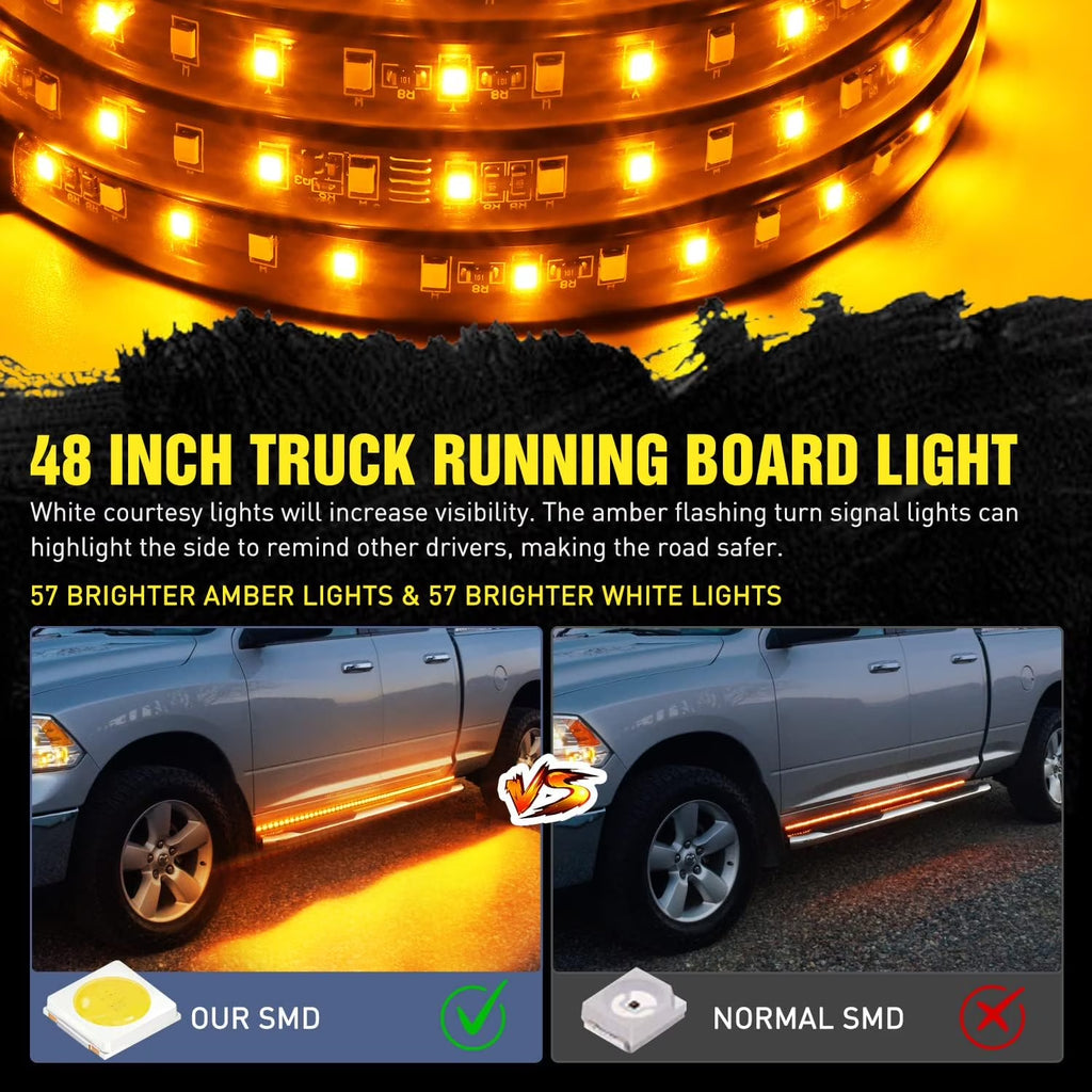 48Inch Side Maker Light with White Courtesy Light & Sequential Amber Turn Signal LED Lighting Strips