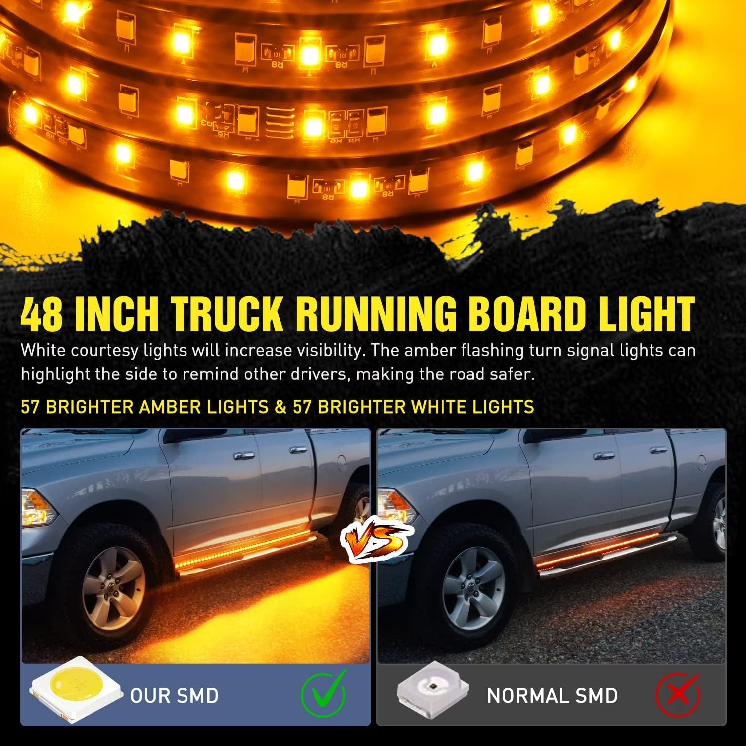 48Inch Side Maker Light with White Courtesy Light & Sequential Amber Turn Signal LED Lighting Strips