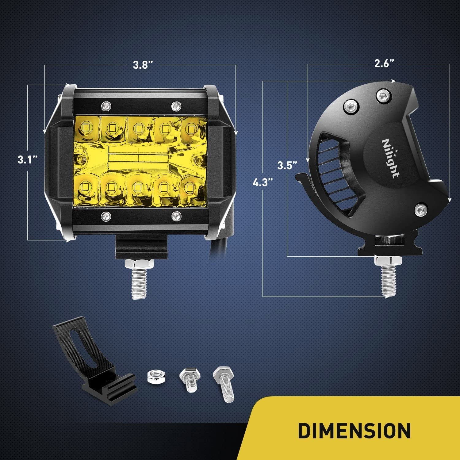 2Pcs 4Inch Yellow Led Pods Triple Row 60W Flood Spot Combo with harness