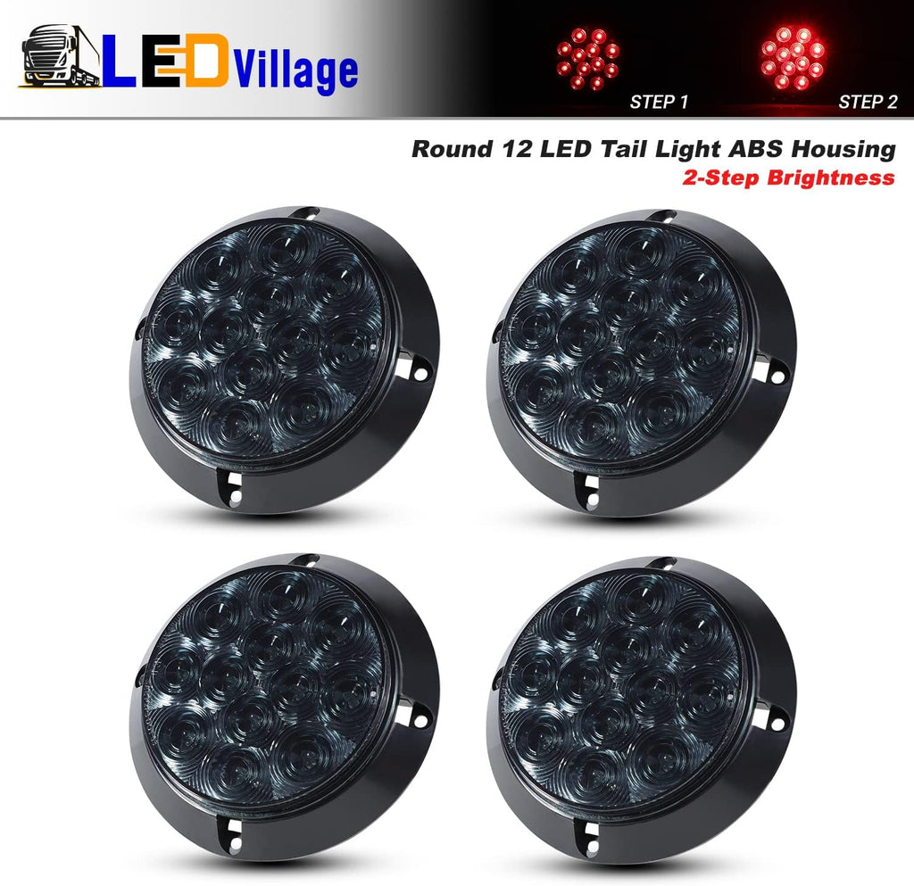4 Pcs 4 Inch round Smoked Lens Red Bulb 12 LED Stop Brake Tail Lights Utility C