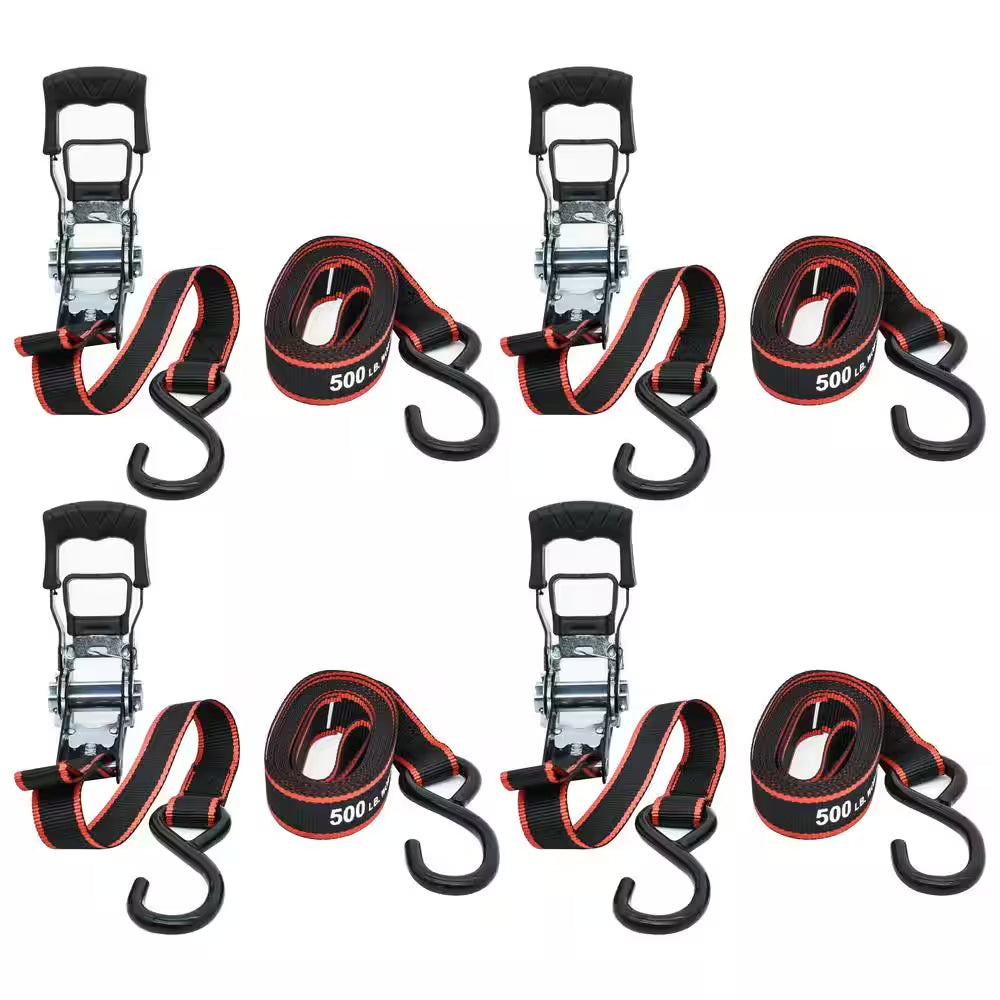 12 Ft. X 1 In. Ratchet Tie-Down Straps with S-Hook (4-Pack)
