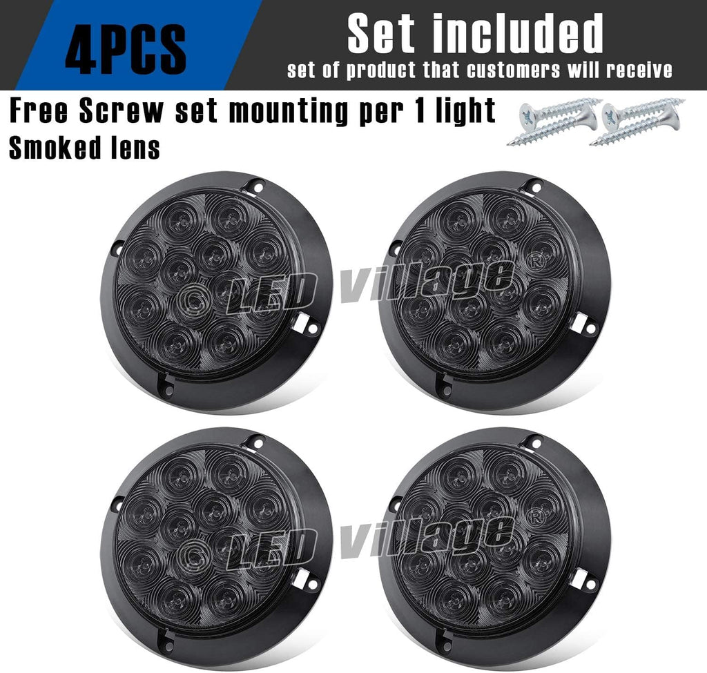 4 Pcs 4 Inch round Smoked Lens Red Bulb 12 LED Stop Brake Tail Lights Utility C