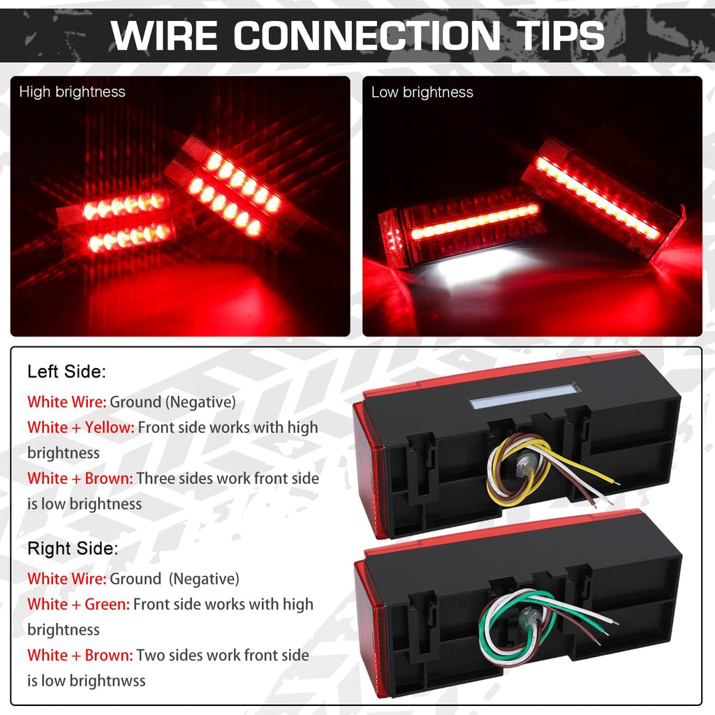 LED Submersible Rectangular Trailer Tail Light Kit, Super Bright Brake Stop Turn