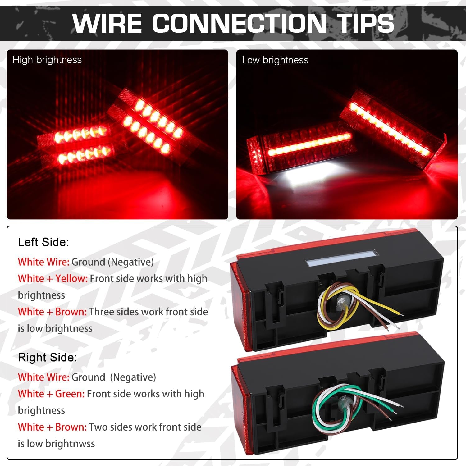 LED Submersible Rectangular Trailer Tail Light Kit, Super Bright Brake Stop Turn