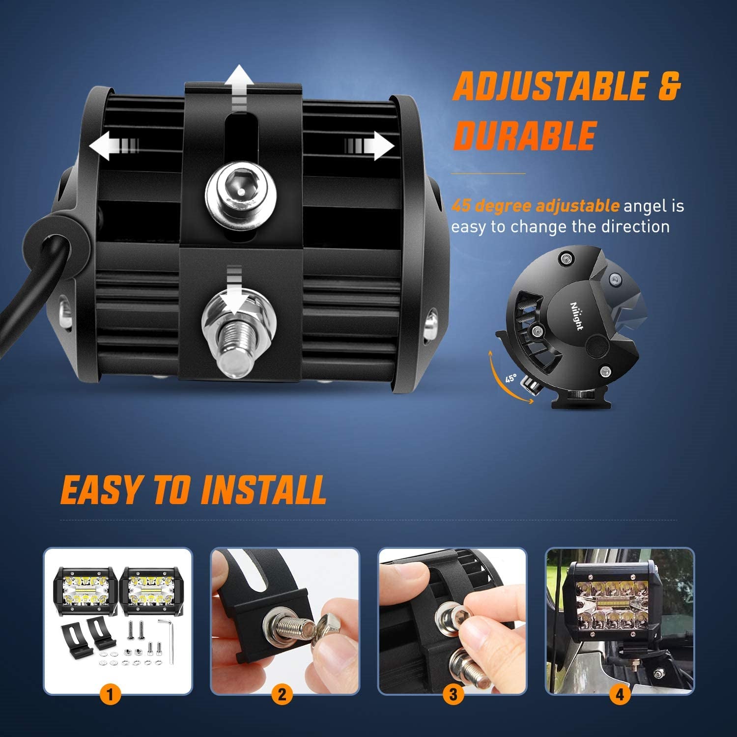 Nilight LED Light Bar 2PCS 60W 4 Inch Flood Spot Combo LED Work Light Pods Row -