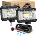 Side Shooter LED Light Bar 2PCS 4.3Inch Triple Row Spot Flood Combo Lights Led Work Light with Wiring Harness Kit
