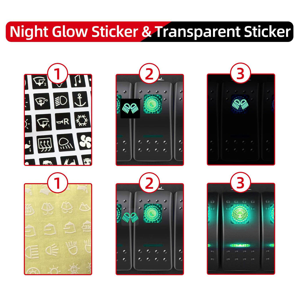 Rocker Switch Aluminum Panel 4 Gang Toggle Switches Dash 5 Pin On/Off 2 LED Backlit Green