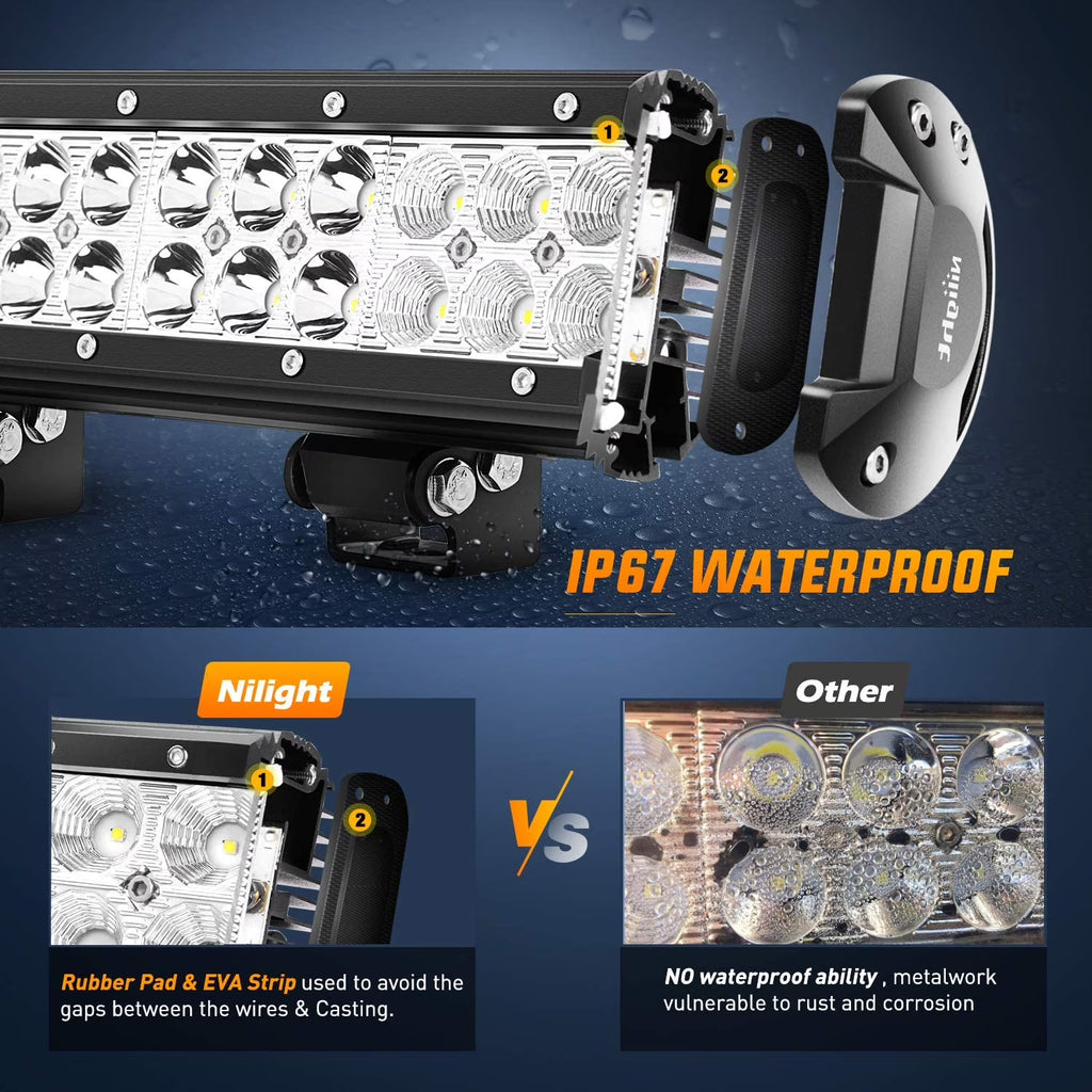 LED Light Bar 20 Inch 126W Spot Flood Combo, 12V 5Pin Rocker Switch LED Light Bar Wiring Harness Kit