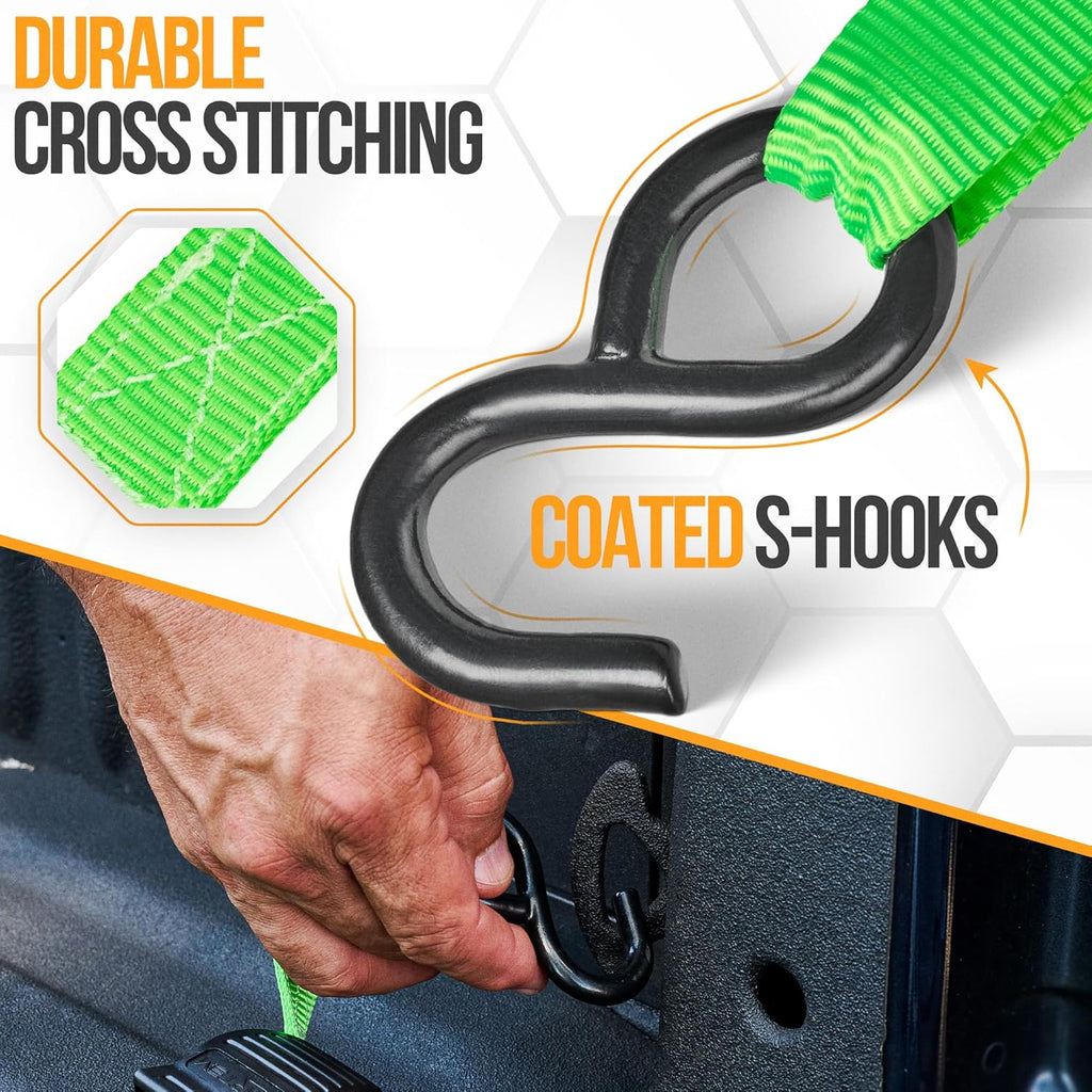 Tie down Strap Set 1650Lb Break Strength, 4 Pack 15Ft X 1In