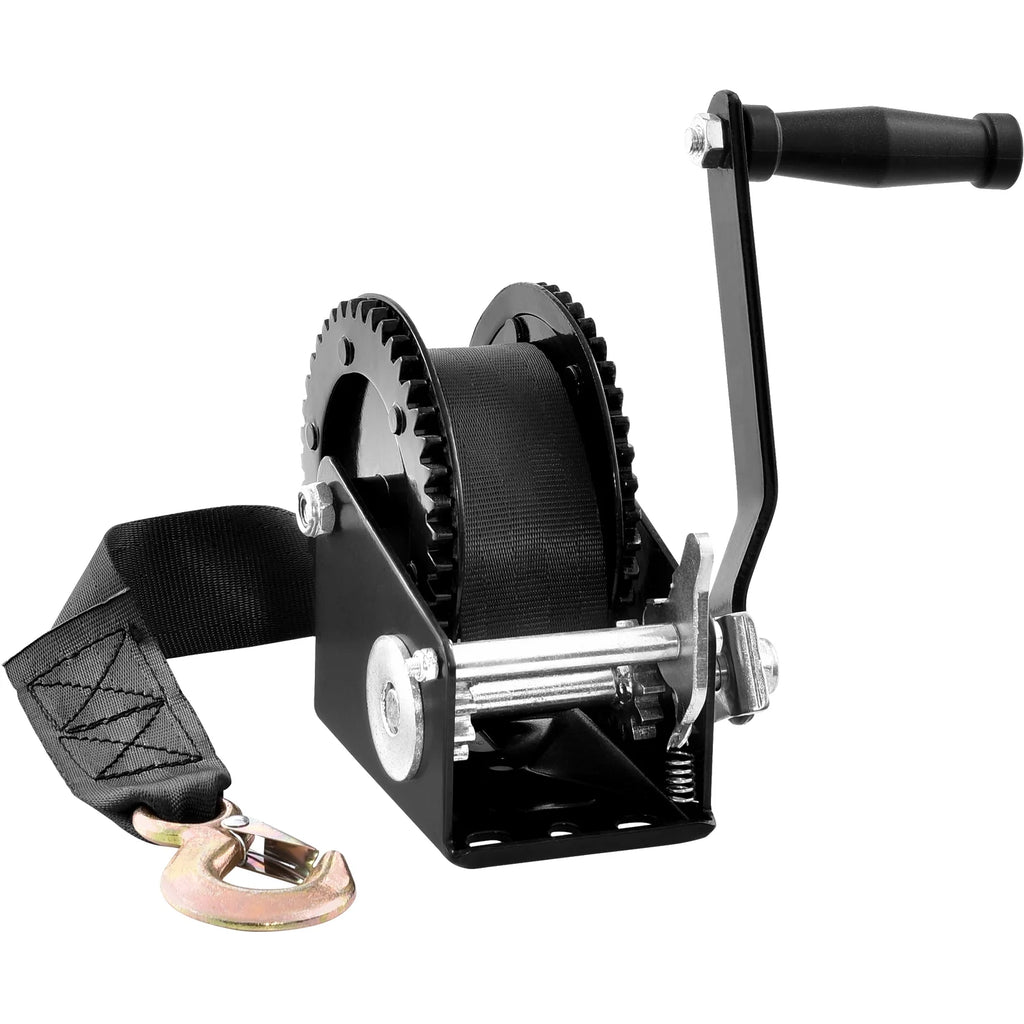 Hand Winch Heavy Duty Hand Crank 2000Lbs 23Ft Polyester Strap for Boat/Atv