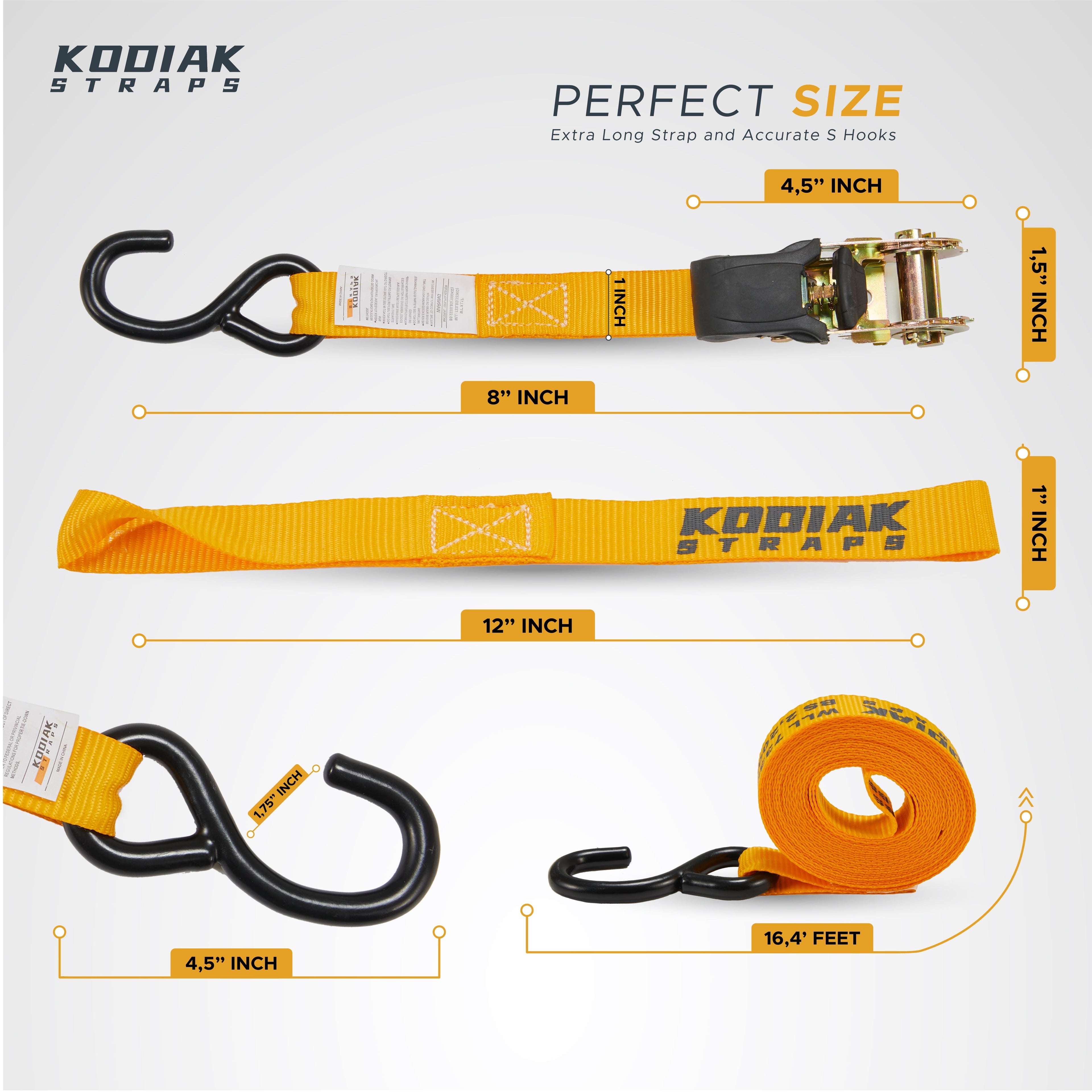 Heavy Duty Tie down Strap Set 2200 Break Strength – 1" X 17' 4Pk