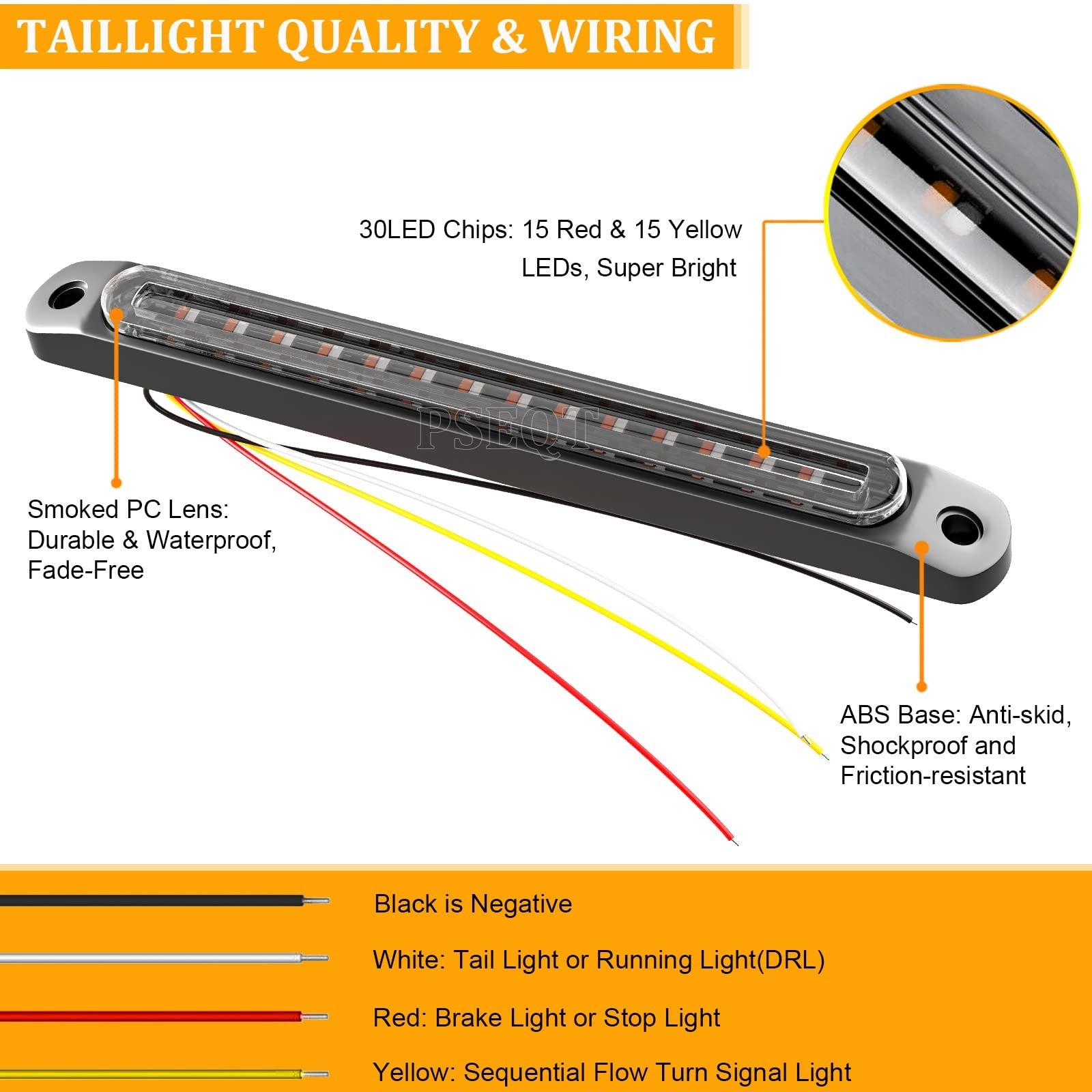 10" Led Trailer Tail Light Bar Brake Stop Turn Signal Lights