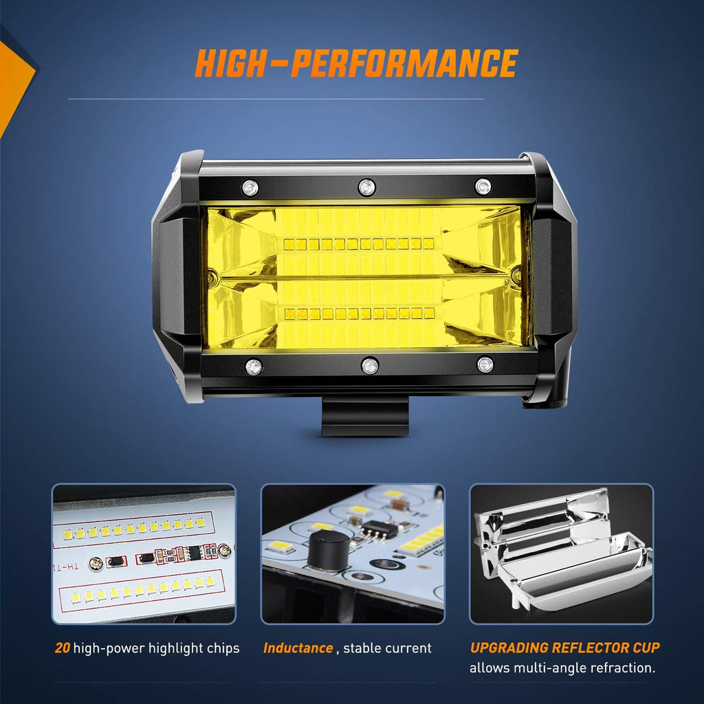 Nilight - Zh304 Led Light Bar 2Pcs 5Inch 72W 10800Lumens Yellow Flood