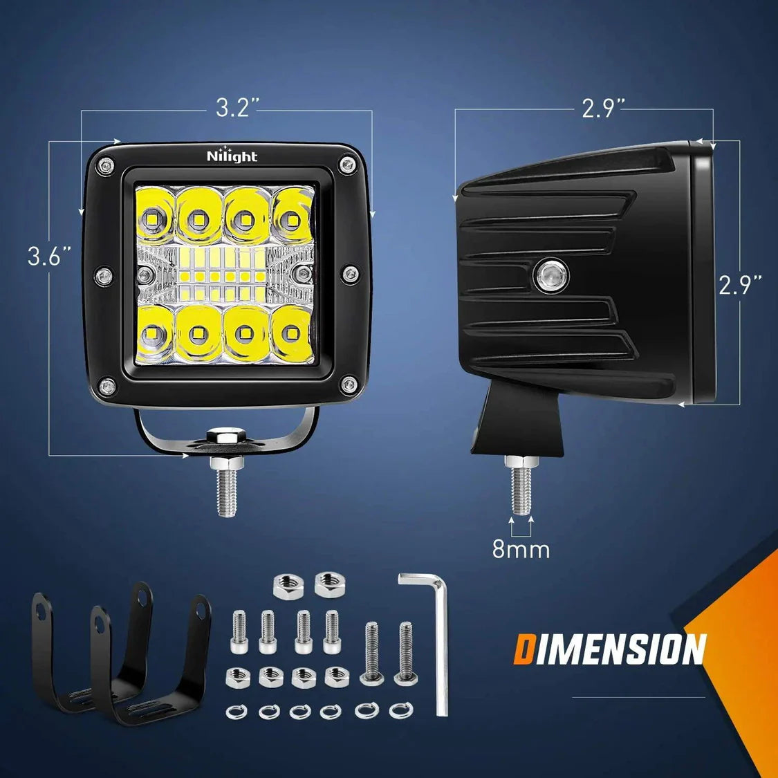3 Inch 42W Triple Row Spot Flood Square LED Pods (Pair) 12-24v